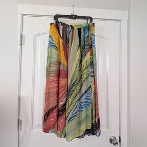 Chico's Colorful Gathered Printed Palms Lined Maxi Skirt